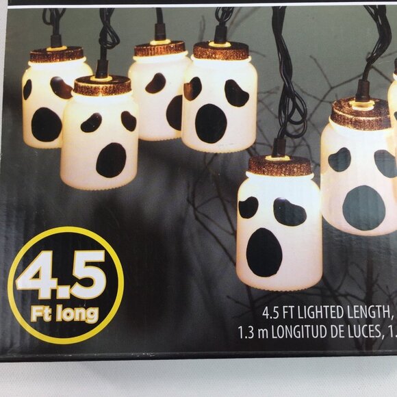 Halloween 8 LED Ghost Mason Jar Lights Indoor Use Decoration Spooky Cute Design - Picture 5 of 5